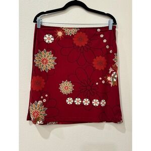 Younity Red Floral Print Mini Skirt Lace Trim Y2K Retro Womens Large